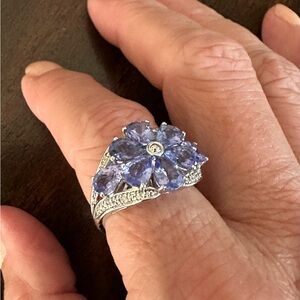 Tanzanite Sterling Silver Flower Ring *Size 9*